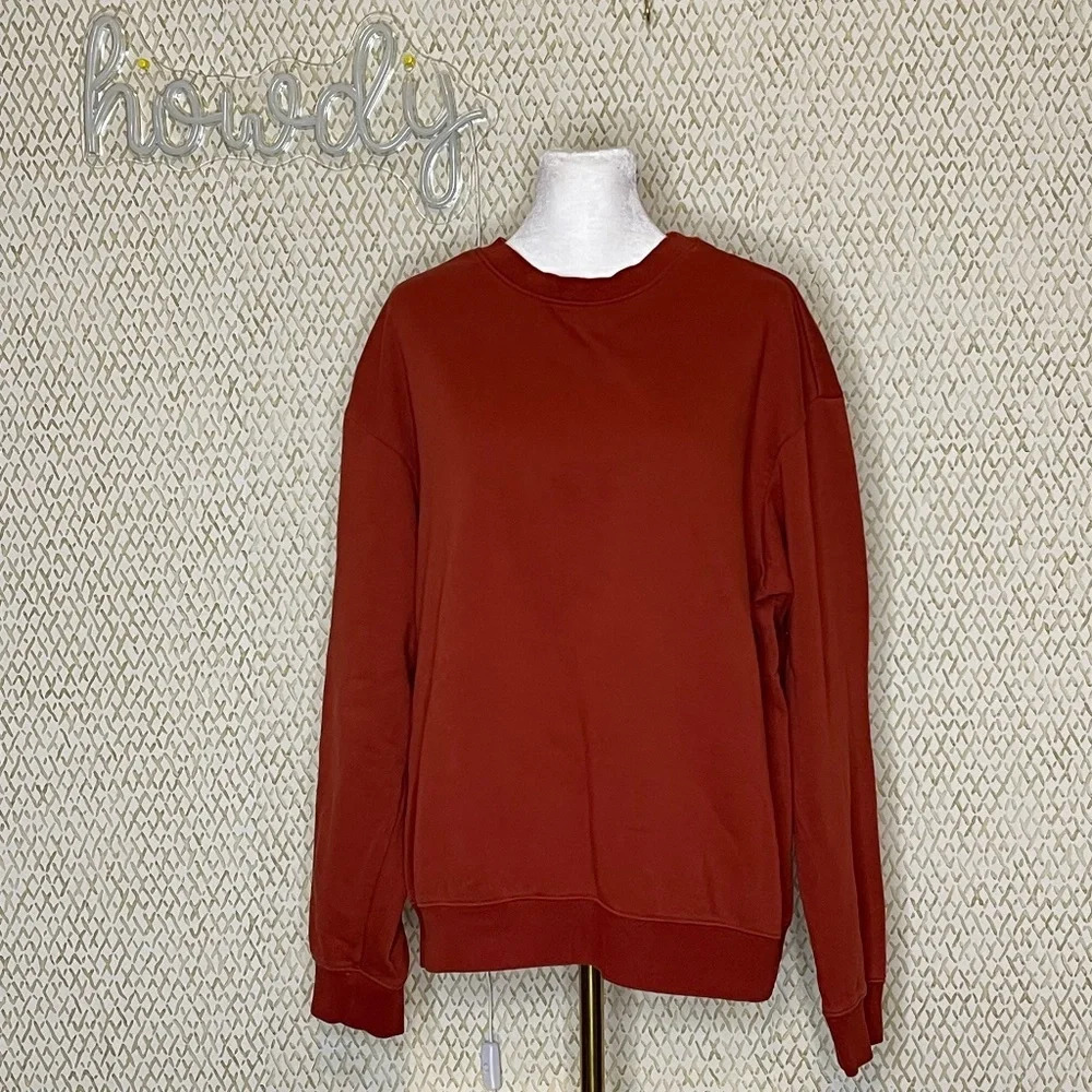 H&M Burnt Orange Cotton Blend Relaxed Fit Crew Neck Pullover Sweatshirt Size M